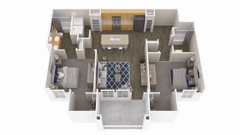 Floor plan for 2 beds, 2 baths, 1067 sqft